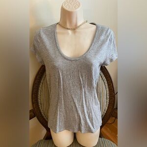 White House Black Market Light Gray Short Sleeve Tee with piping